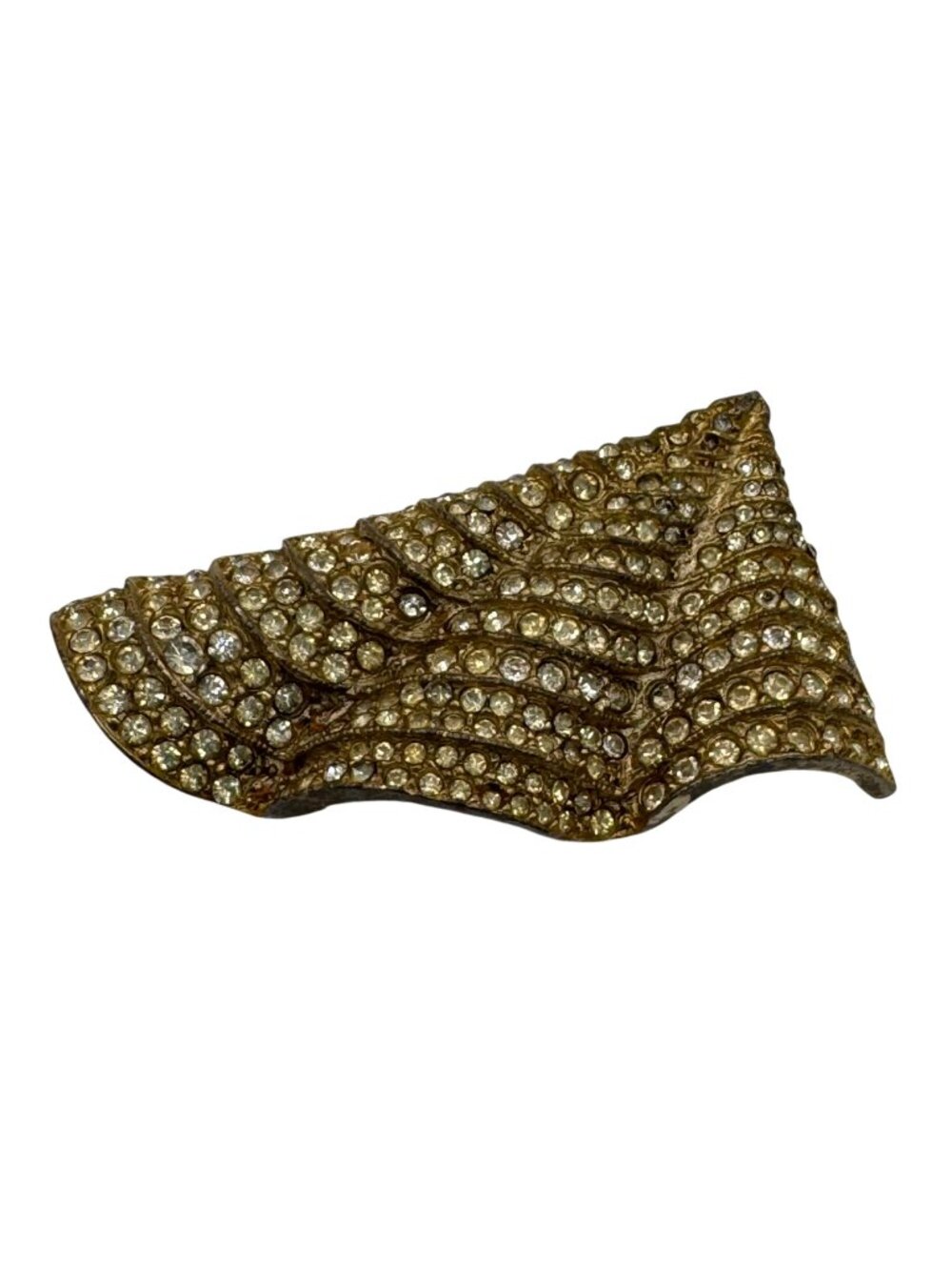 Les Bernard Vintage Gold-Tone Rhinestone Wave Brooch Pin 3" Art Deco Brutalist